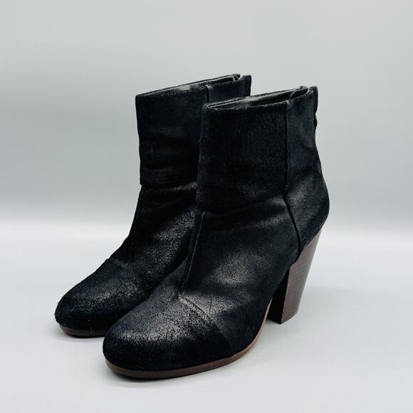 Rag & Bone Boots Womens 8 Black Leather Ankle Newbury Block Heel Back Zip Bootie - Picture 2 of 8